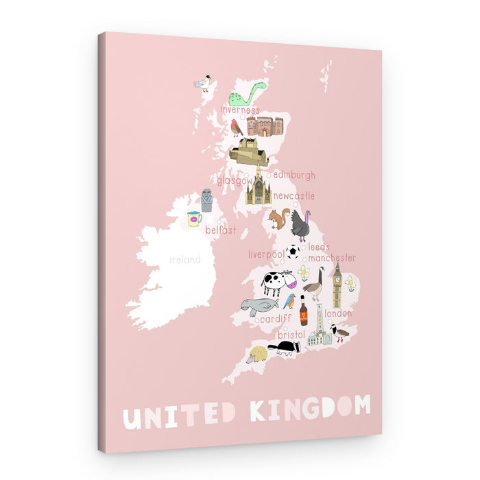 Whimsical UK Travel Map – Canvas Print