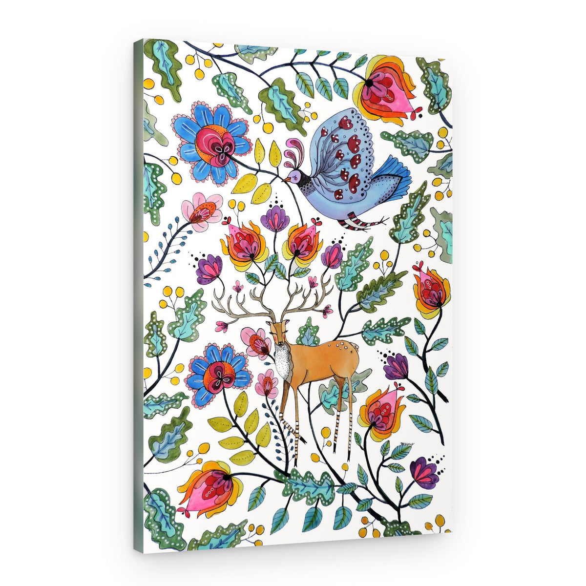Whimsical Floral Deer – Canvas Print