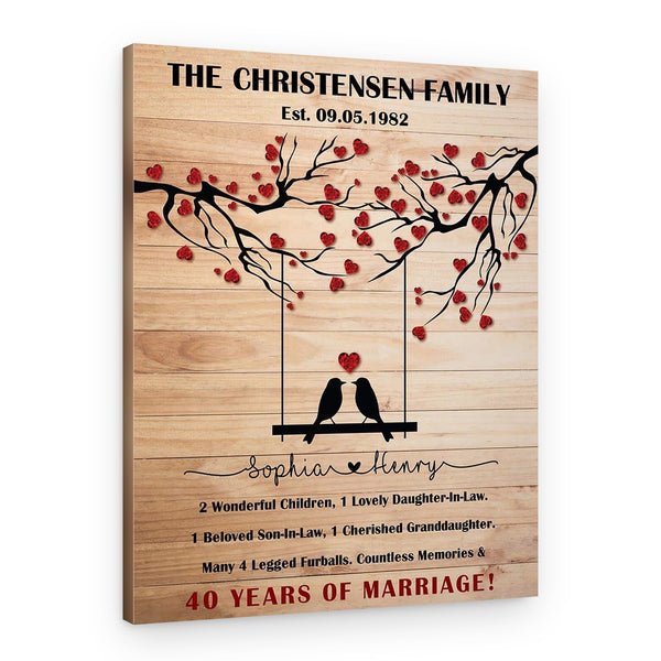 Personalized 40th Anniversary Gift For Parents Family Tree Canvas Print