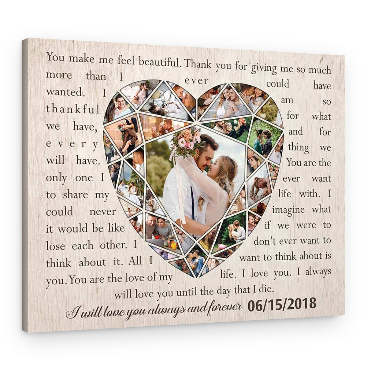 Custom Song Lyrics On Canvas With Heart Shaped Photo Collage – Canvas Print