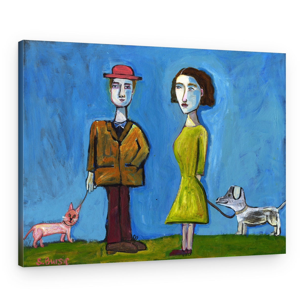 Whimsical Leashed Pets – Canvas Print