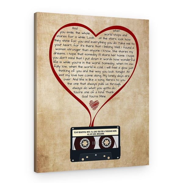 Heart-Shaped Song Lyrics Cassette Canvas Print