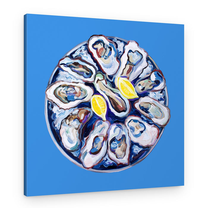 Fresh Oysters on Blue – Canvas Print