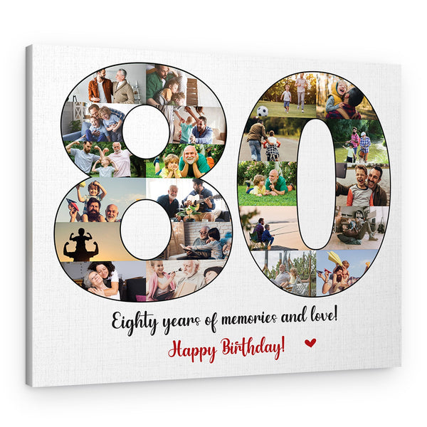 80th Birthday Photo Collage Custom Canvas Print