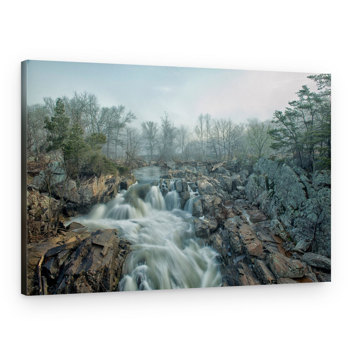 Misty Forest Waterfall – Canvas Print