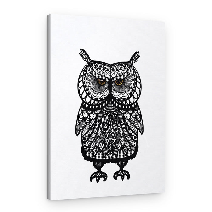 Golden Eyed Patterned Owl – Canvas Print