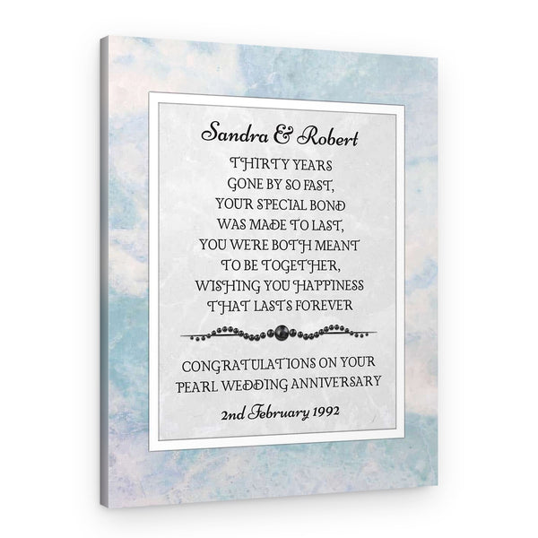 30th Anniversary Congratulations On Your Pearl Wedding Canvas