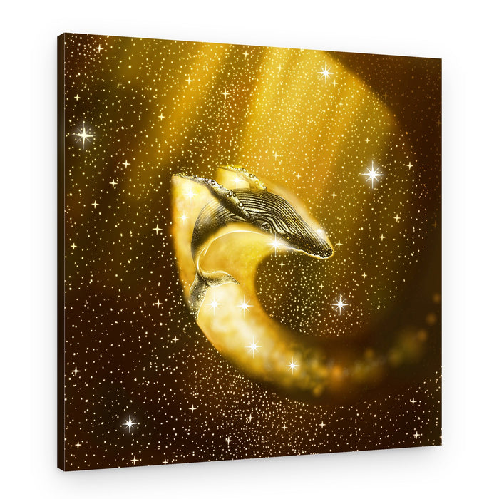 Golden Cosmic Whale – Canvas Print