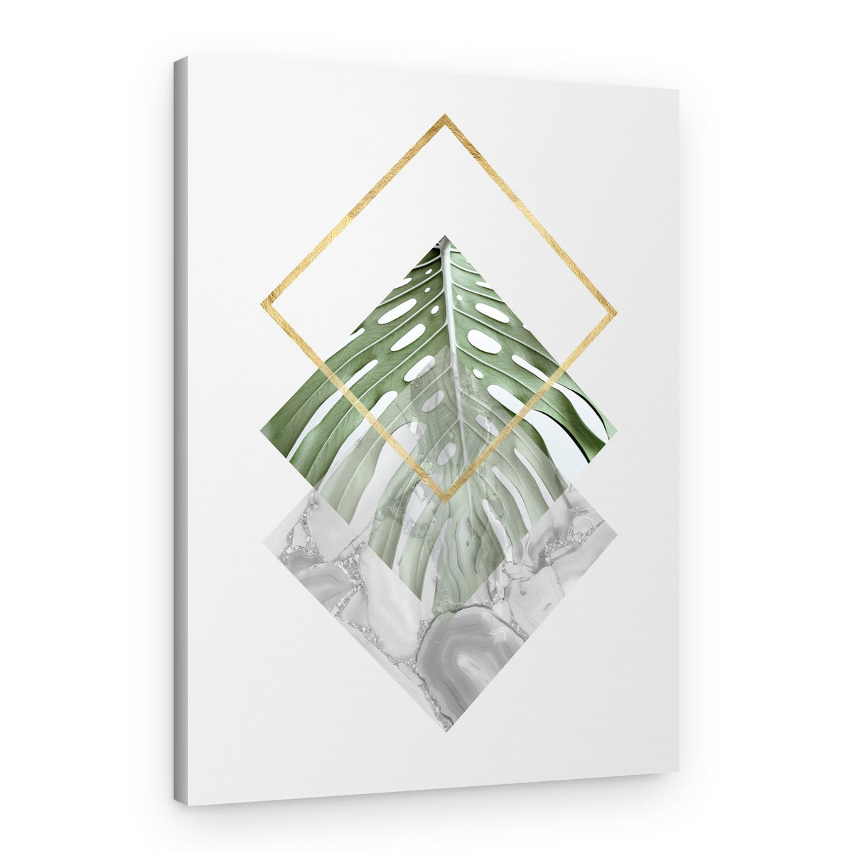 Monstera Leaf Gold Geometry – Canvas Print