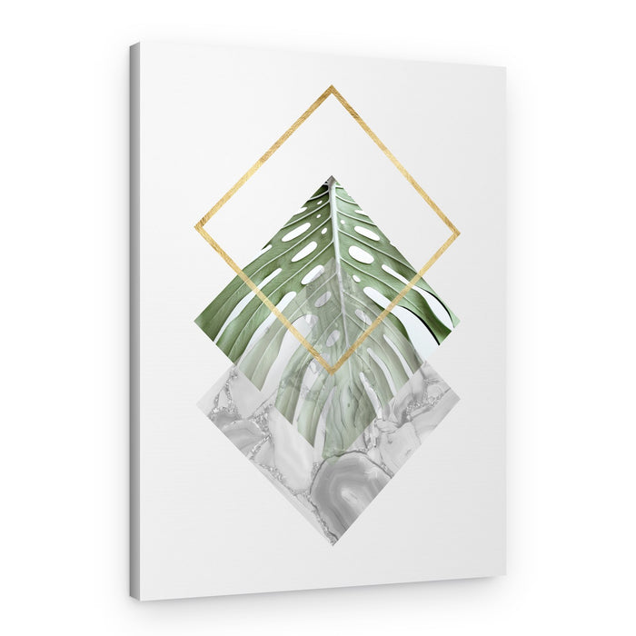 Monstera Leaf Gold Geometry – Canvas Print