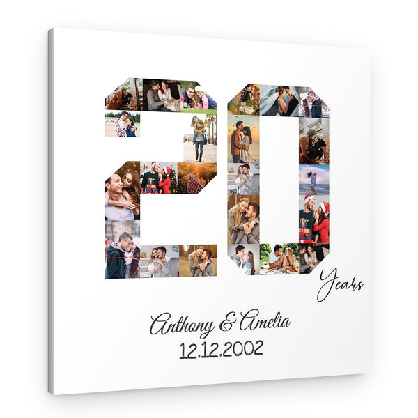 Custom Number 20 Years Anniversary Photo Collage Canvas Print