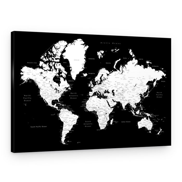 Black and White World Map – Canvas Print