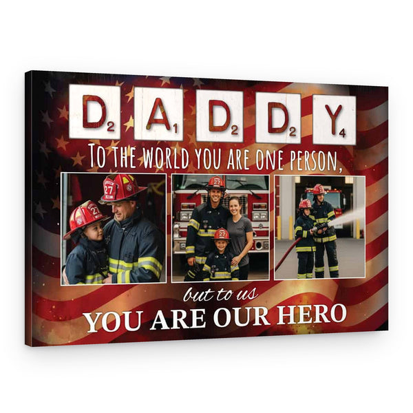 Personalized Firefighter Dad Canvas – 3 Photo Hero Gift for Father’s Day
