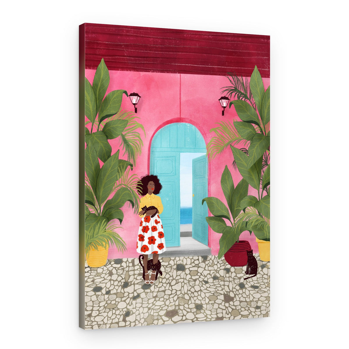 Tropical House with Cats – Canvas Print