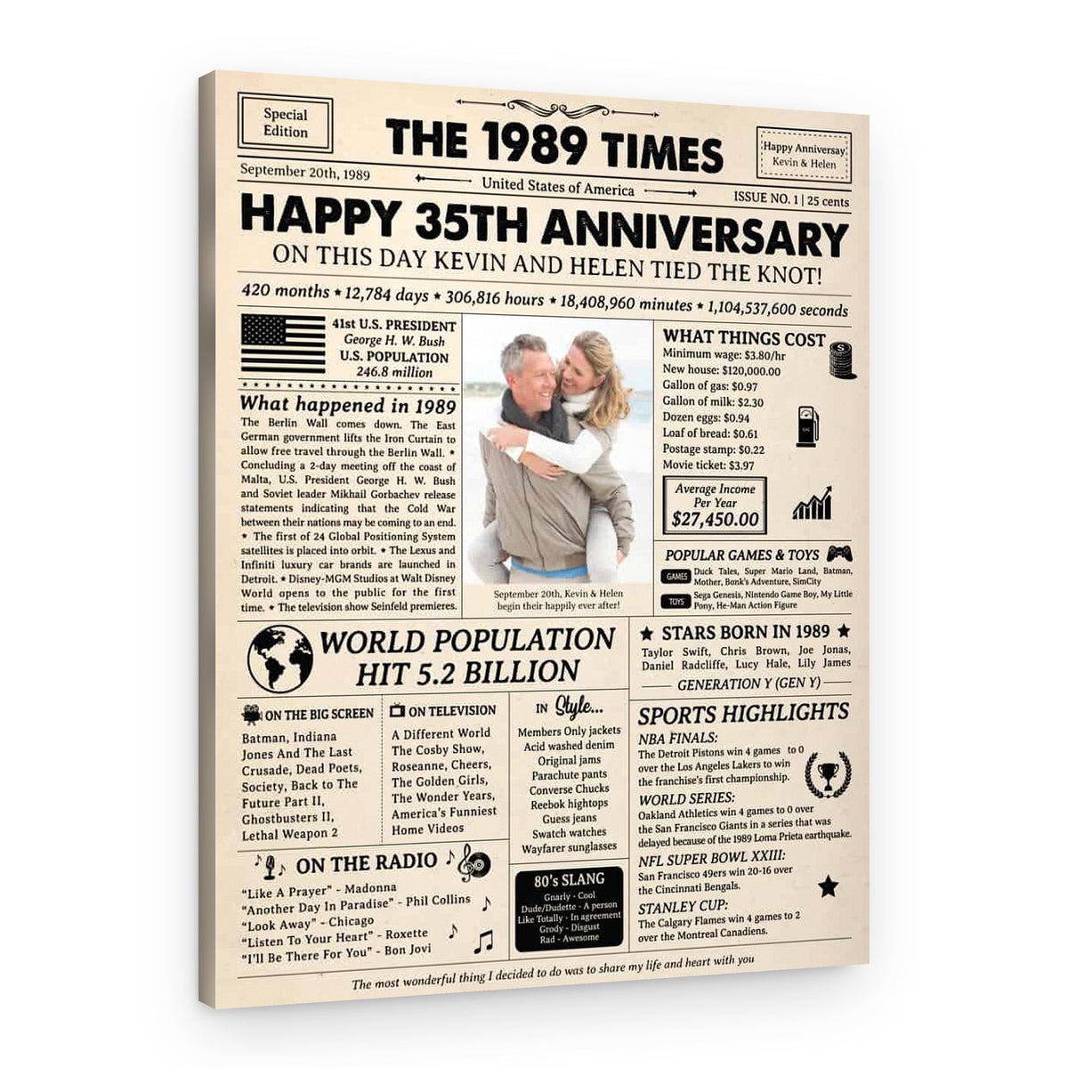 Happy 35th Wedding Anniversary Custom Photo Newspaper Canvas Print – Canvas Print