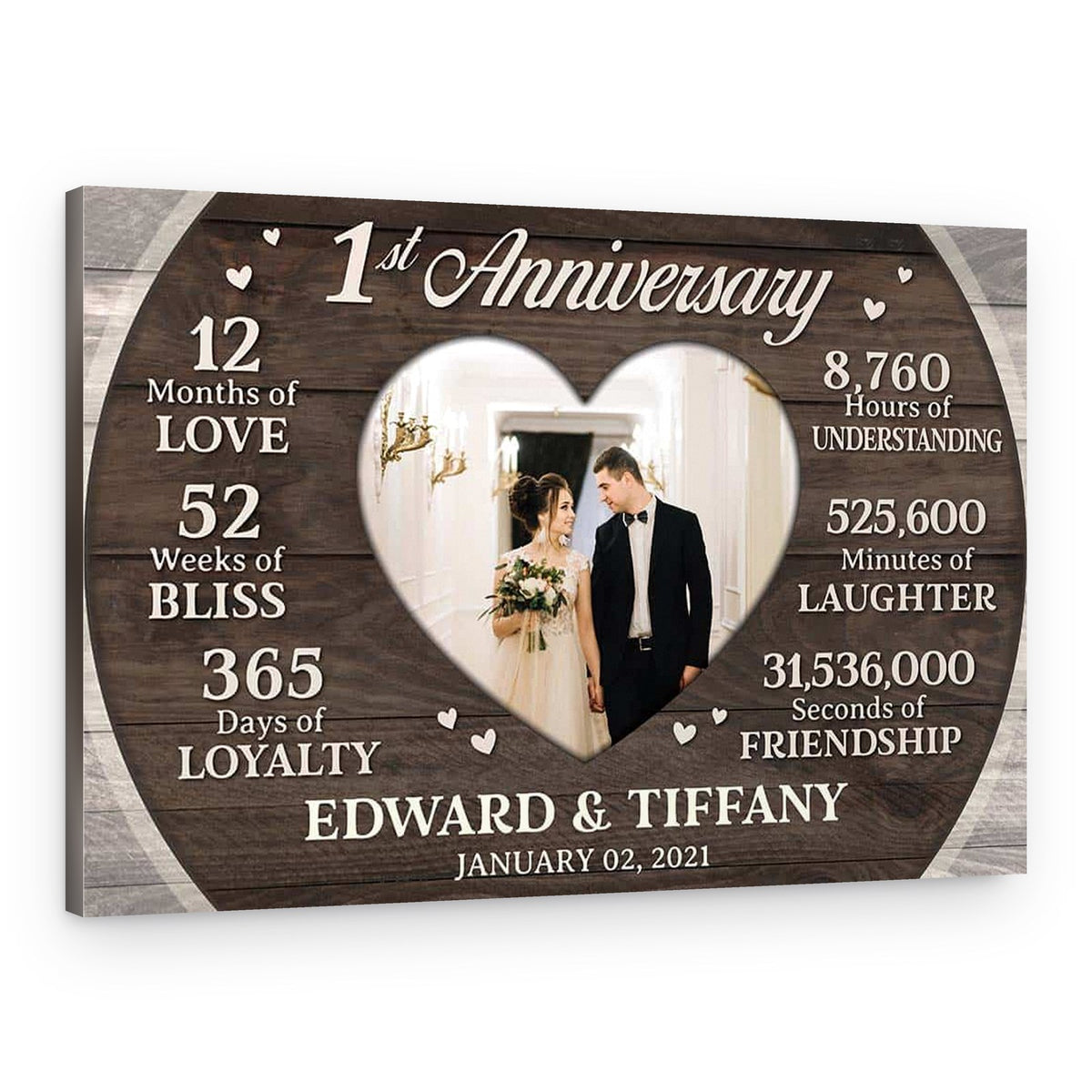 1st Anniversary Milestone Custom Heart-Shaped Photo Canvas Print – Canvas Print – Design A