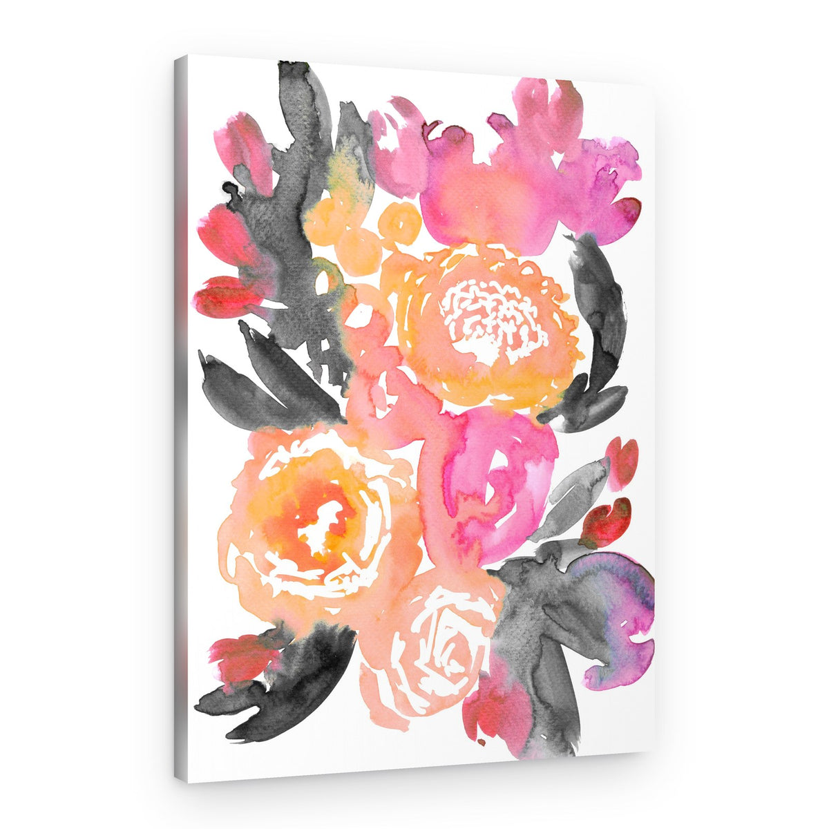 Pink Orange Watercolor Flowers – Canvas Print
