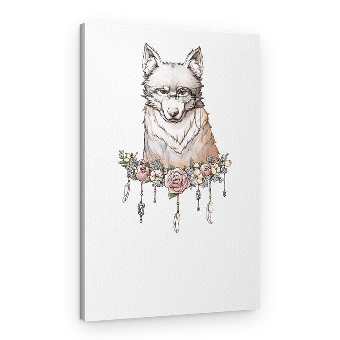 Wise Wolf Flower Crown – Canvas Print