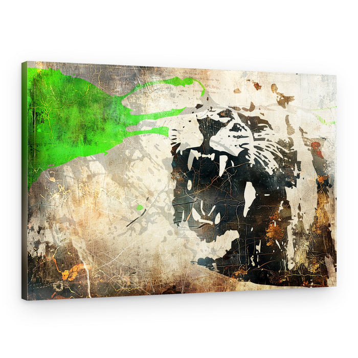 Green Splash Roaring Lion – Canvas Print