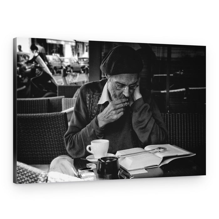 Cafe Man Reading – Canvas Print