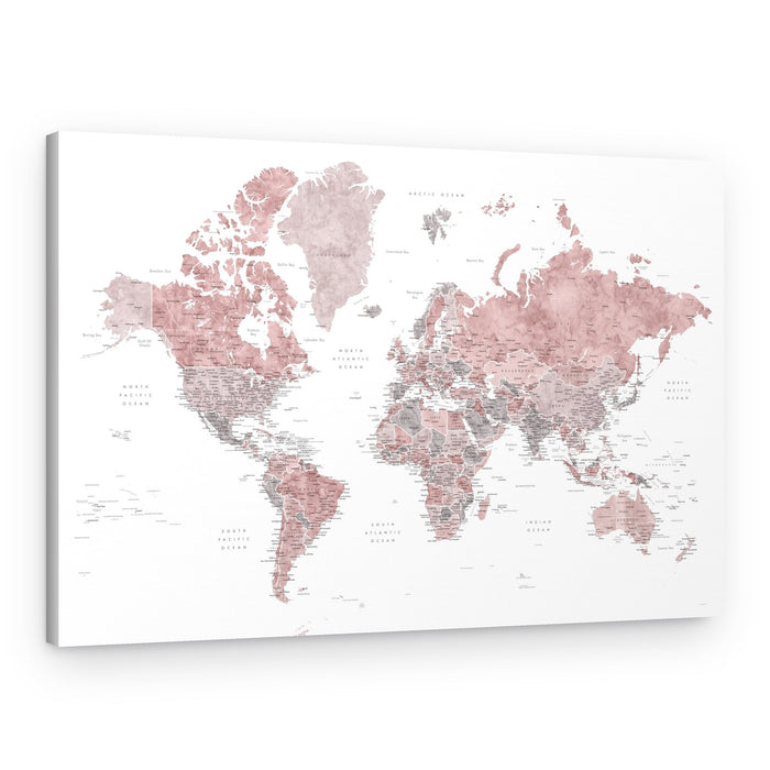 Blush Textured World Map – Canvas Print