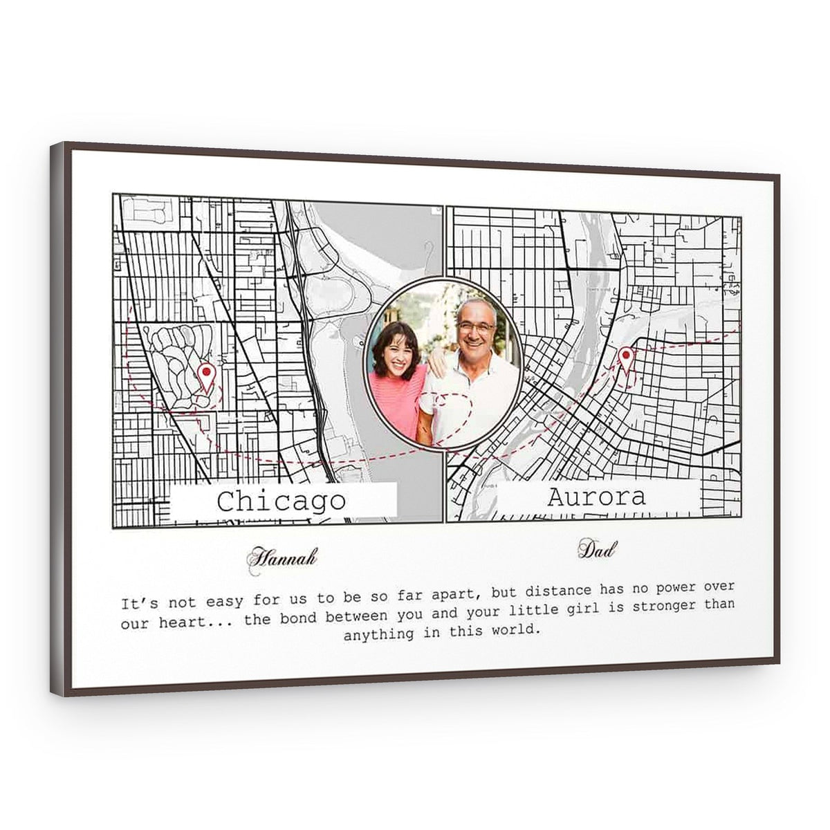 Map Dad And Daughter Custom Photo, Map and Text Canvas Print – Canvas Print