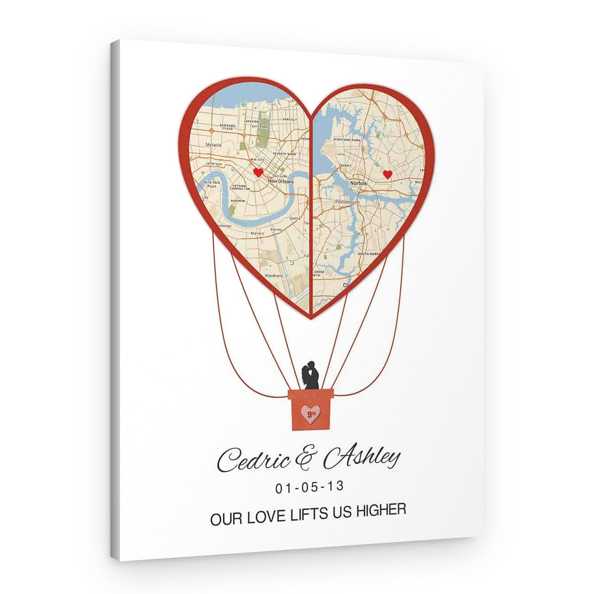 9 Year Anniversary – Custom Map Hot Air Balloon Canvas Print – Canvas Print
