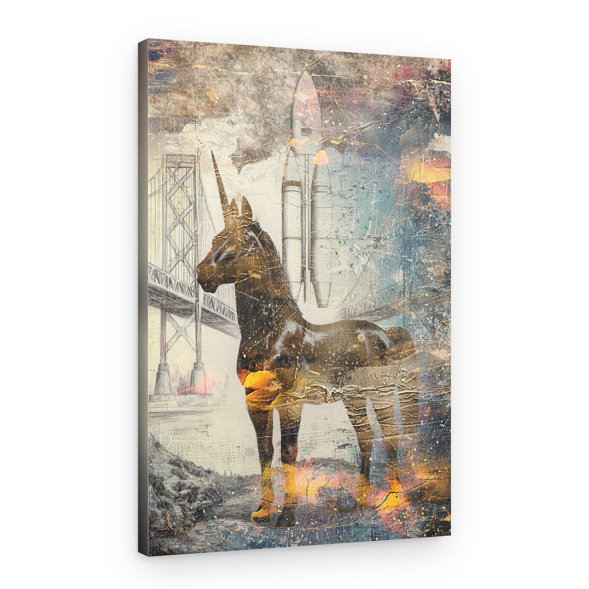 Unicorn Rocket City Dream – Canvas Print