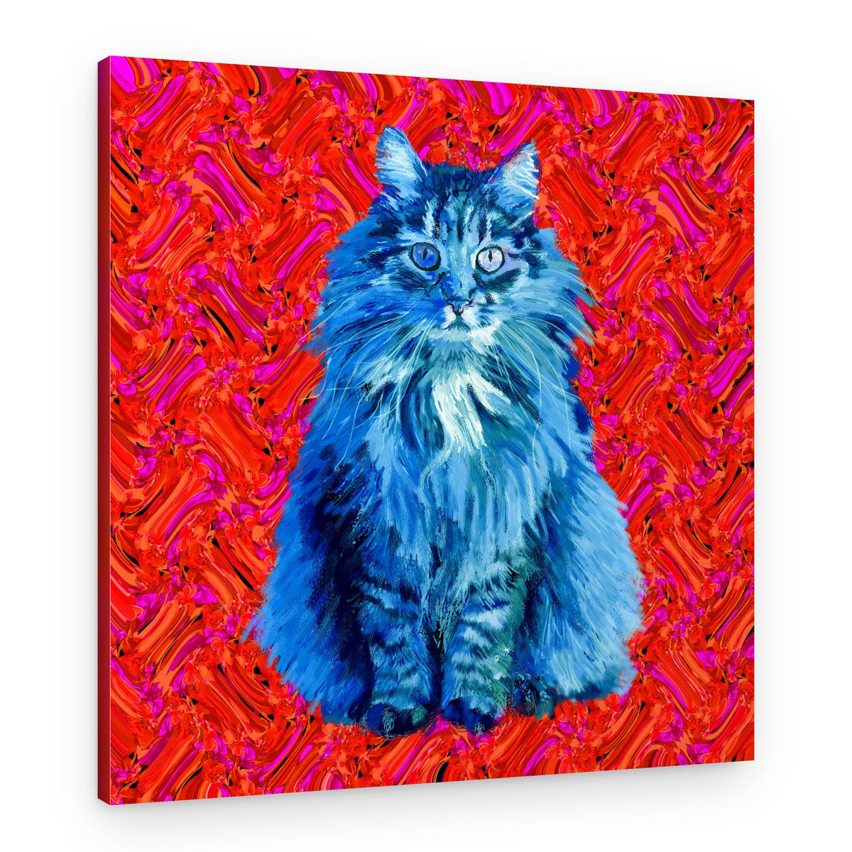 Vibrant Blue Cat Portrait – Canvas Print