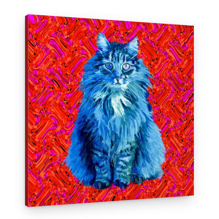 Vibrant Blue Cat Portrait – Canvas Print