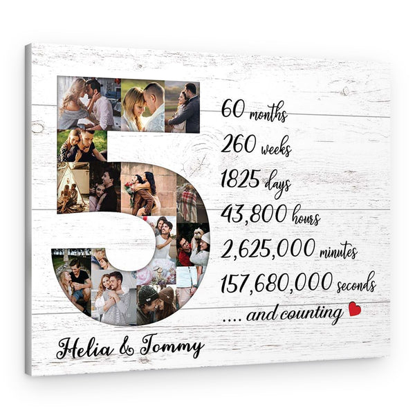 5 Years Anniversary Number Photo Collage Counting Canvas Print