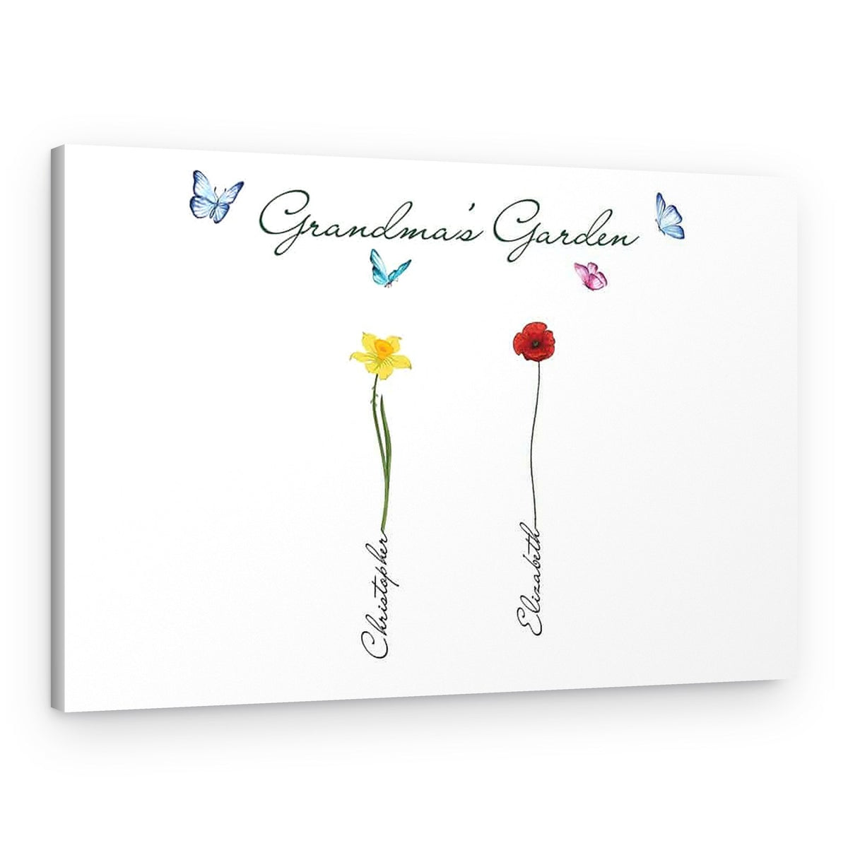 Grandma’s Garden Canvas – Personalized Kids Birth Month Flowers and Names – Canvas Print – 2 Names