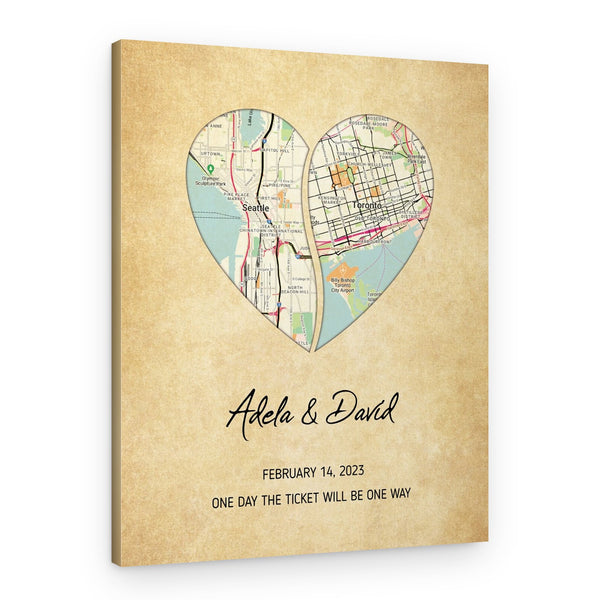 Custom Heart Map Canvas Print