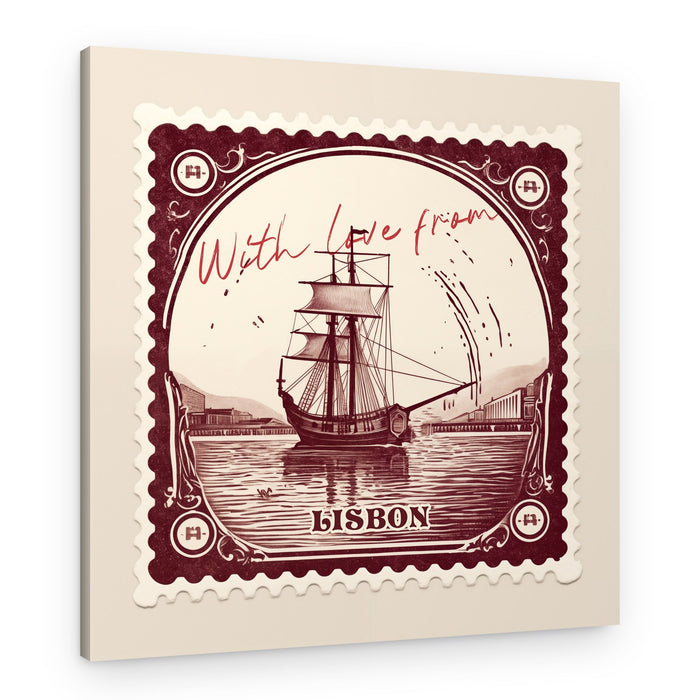 Lisbon Sailing Ship Stamp – Canvas Print