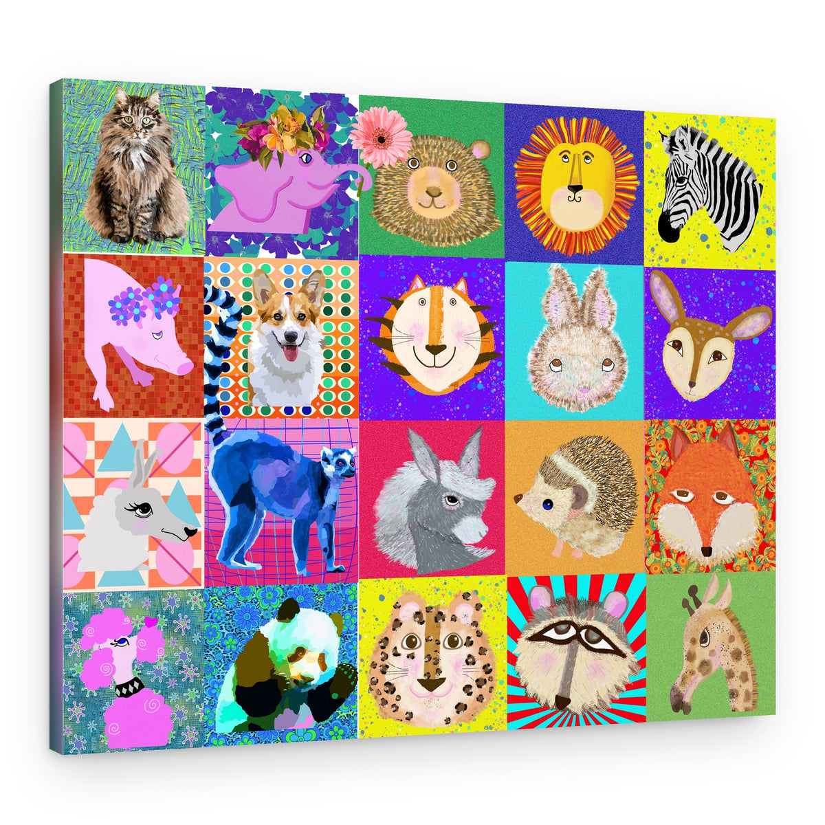 Colorful Whimsical Animal Portraits – Canvas Print