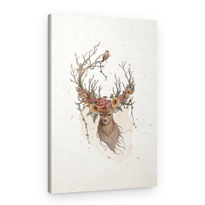 Bohemian Floral Deer – Canvas Print