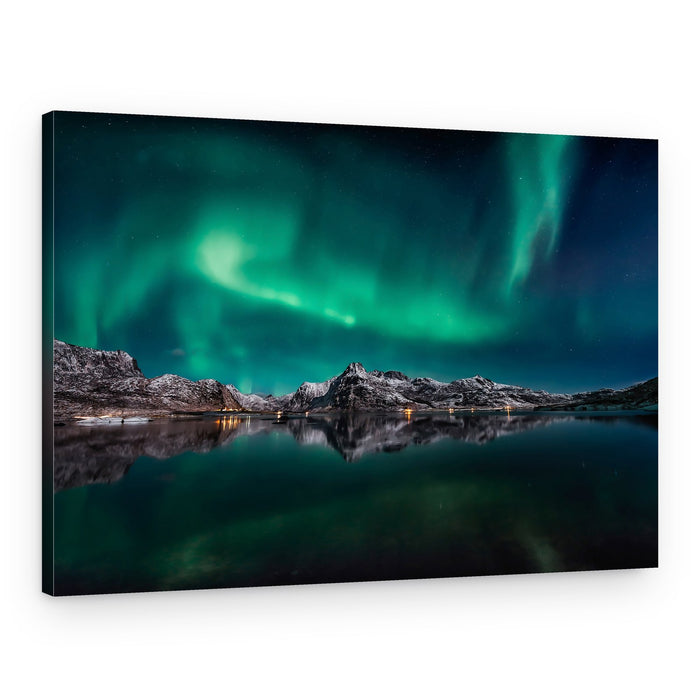 Emerald Aurora Mountain Reflection – Canvas Print