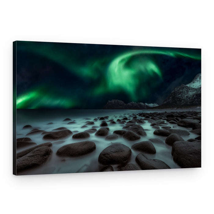 Northern Lights Rocky Shore – Canvas Print