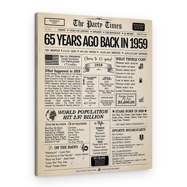 Back In 1959 65th Birthday Newspaper Canvas Print