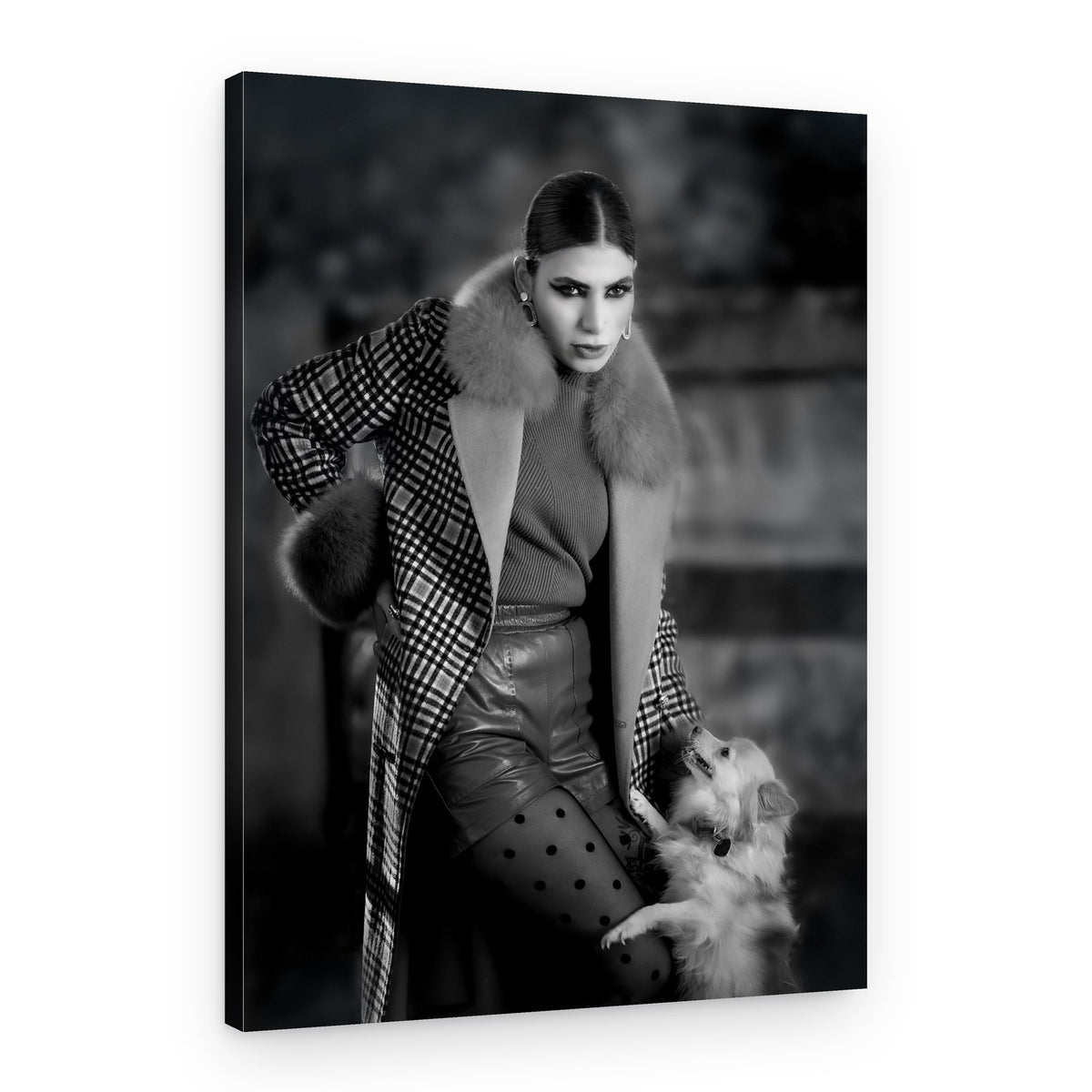 Stylish Woman and Dog – Canvas Print