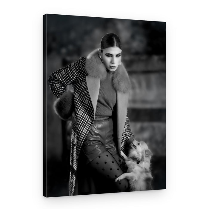 Stylish Woman and Dog – Canvas Print