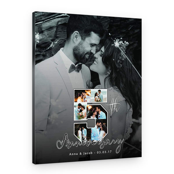 5th Anniversary Number Photo Collage Black And White Canvas Print