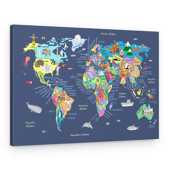 Colorful Cartoon World Map – Canvas Print