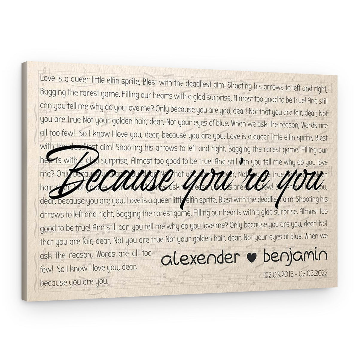 Custom Wedding Song Anniversary Gift Canvas – Canvas Print – Black Names