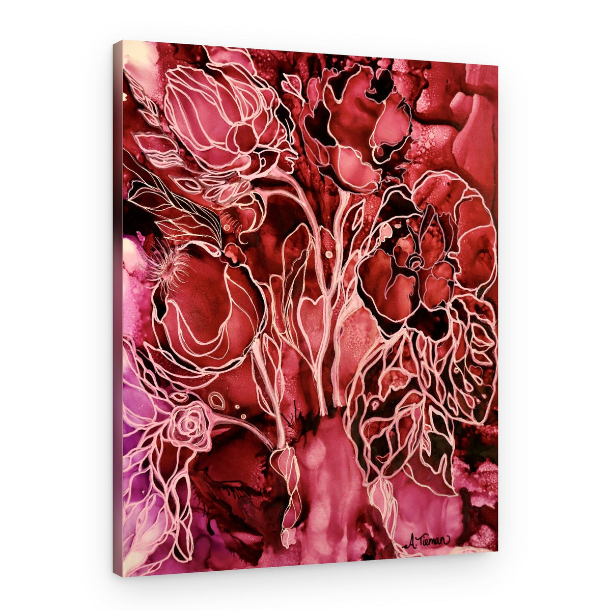Crimson Floral Flow – Canvas Print