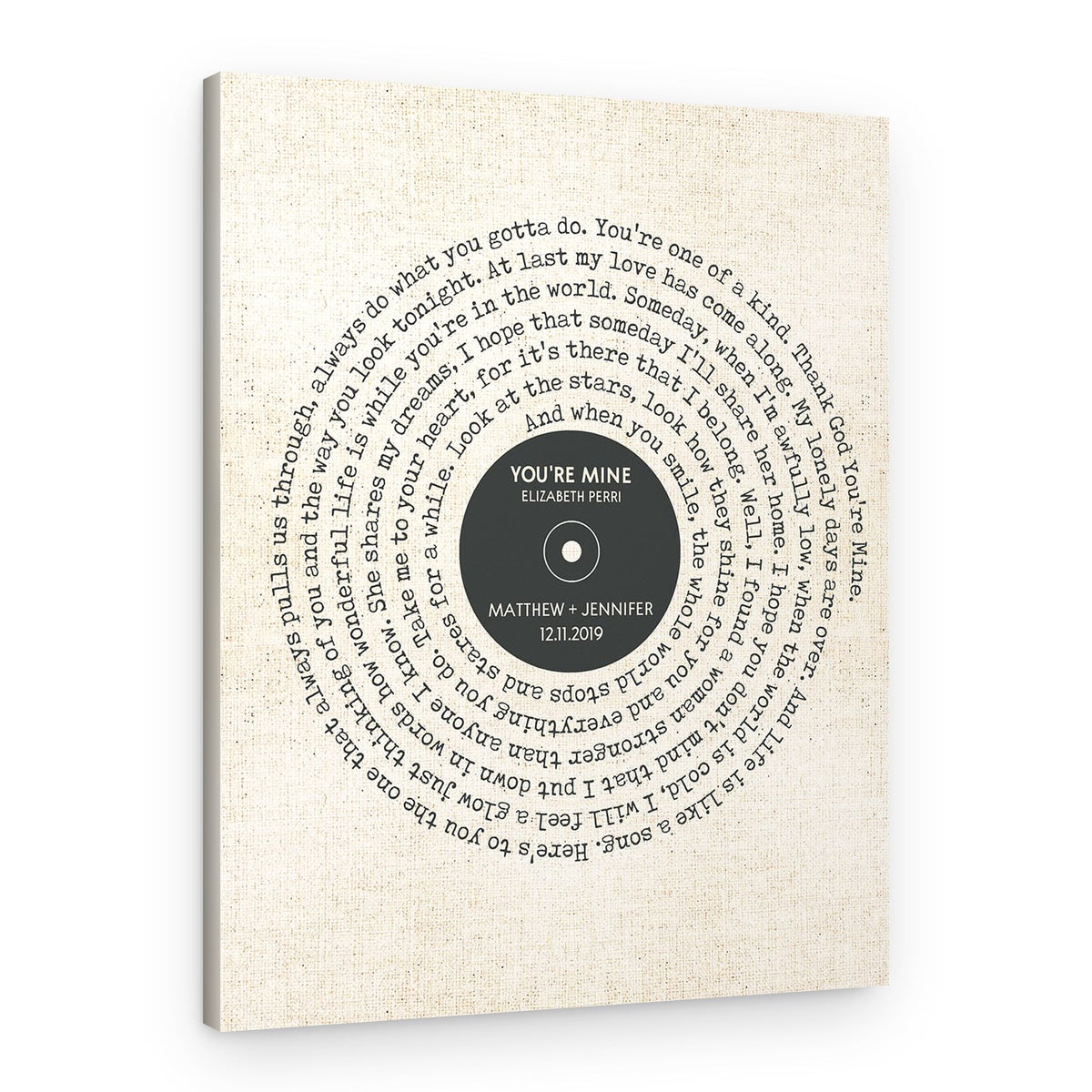 Personalized Vintage Spiral Song Lyrics Canvas Print – Canvas Print – Design A