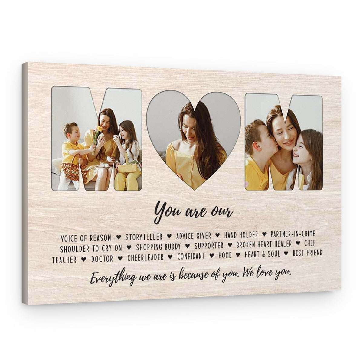 MOM Custom Heart-Shaped Photo Canvas Print – Canvas Print – Design B / Multiple Children