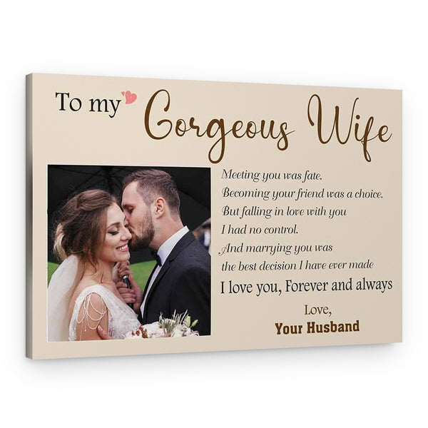 To My Gorgeous Wife Photo Canvas Print