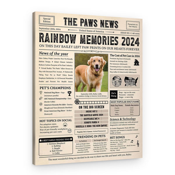 Newspaper Pet Memorial Portrait 2024 Canvas Print