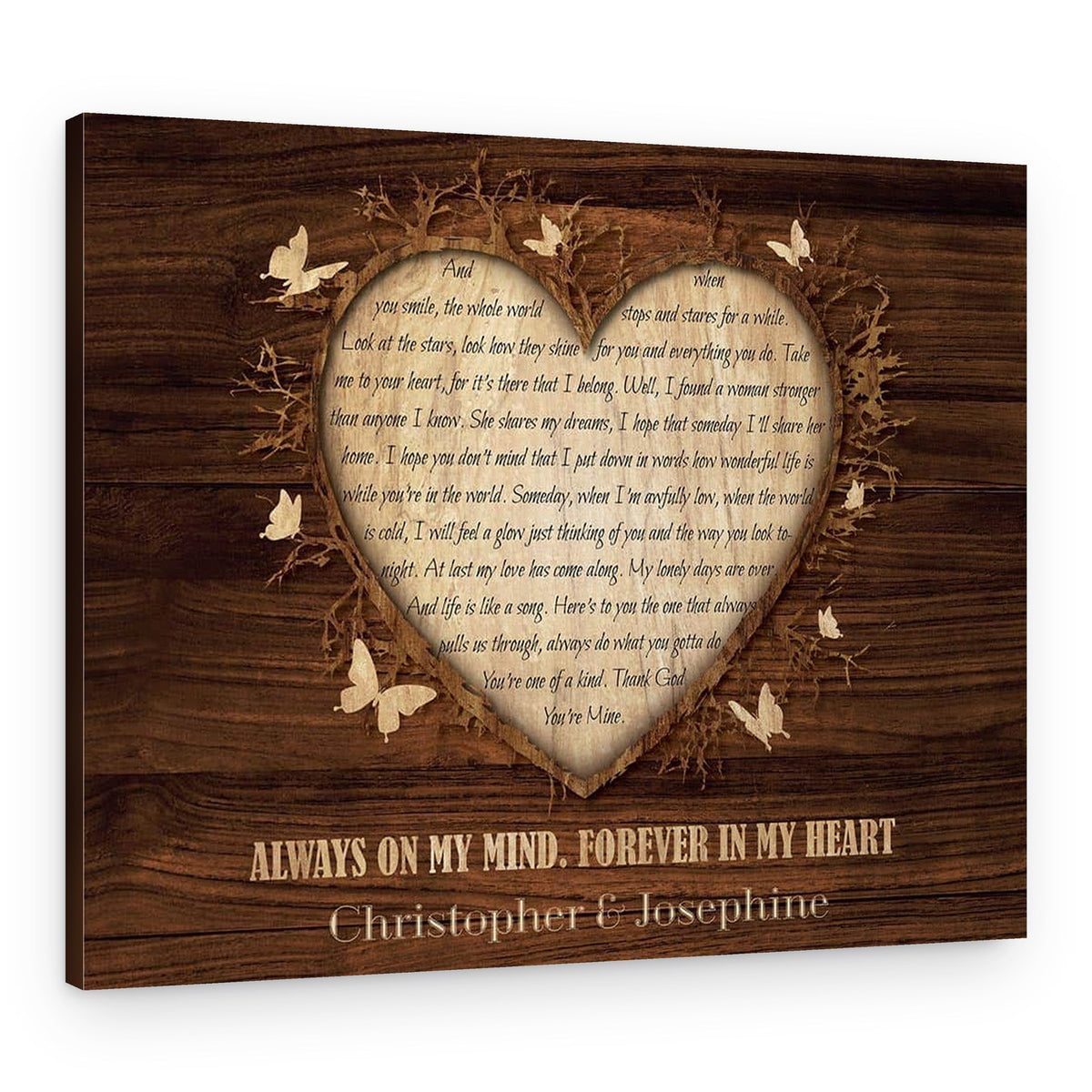 Always On My Mind Forever In My Heart Custom Song Lyrics Wood Canvas Print – Canvas Print